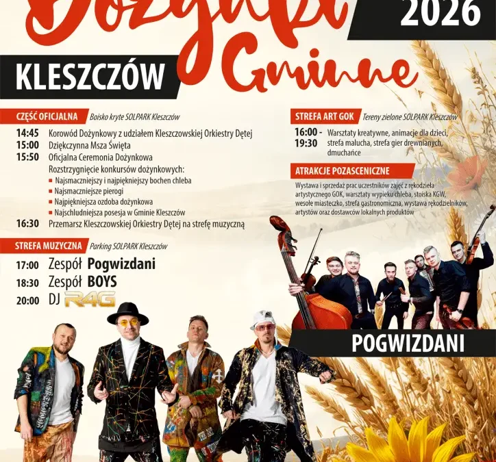 Dożynki Gminne 2026 w Kleszczowie – święto plonów pełne atrakcji