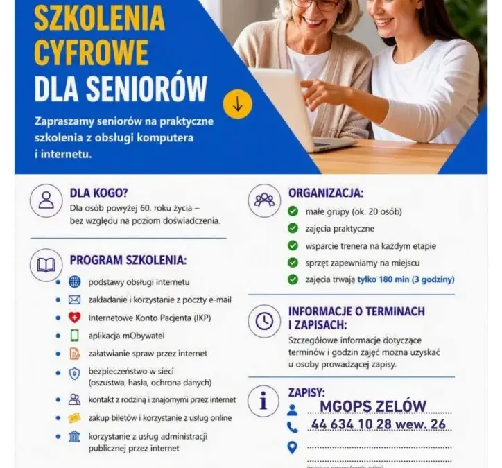 Seniorzy z Zelowa mogą skorzystać z bezpłatnych szkoleń cyfrowych
