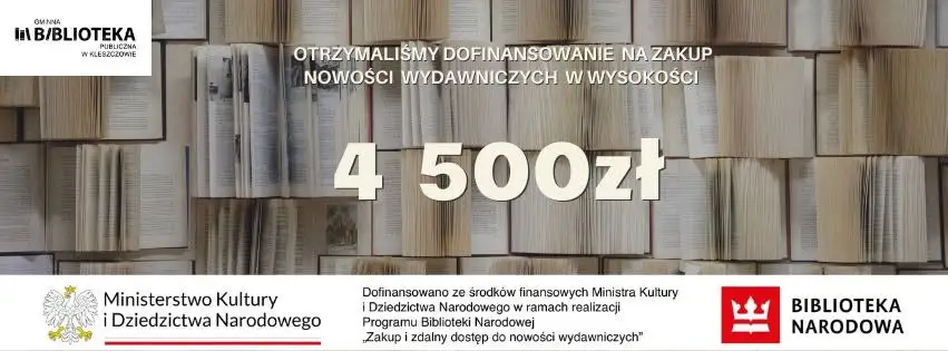 Gminna Biblioteka w Kleszczowie z dofinansowaniem na nowości wydawnicze