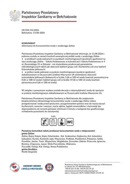 Woda w Zelowie niezdatna do picia – wykryto bakterie w ujęciu przy oczyszczalni