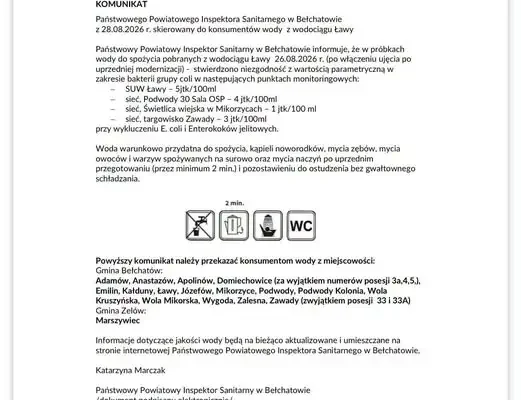 Woda z ujęcia w Ławach warunkowo przydatna do spożycia – konieczne przegotowanie