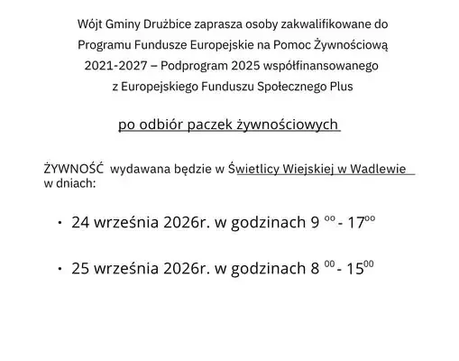 Program Pomocy Żywnościowej: wydawanie w Wadlewie