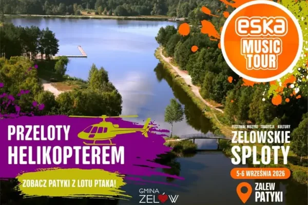 Zelowskie Sploty: zobacz Zalew Patyki z lotu ptaka podczas przelotów helikopterem