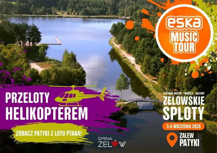 Zelowskie Sploty: zobacz Zalew Patyki z lotu ptaka podczas przelotów helikopterem