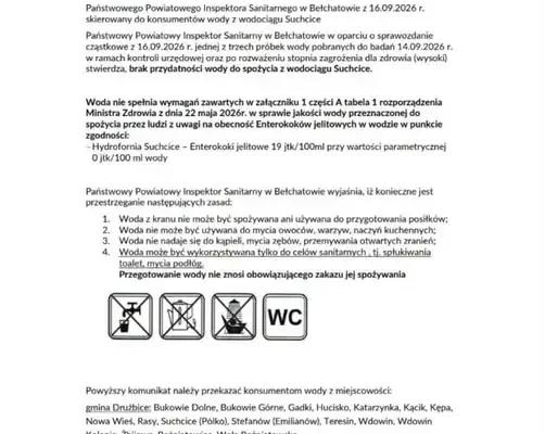 Woda z wodociągu Suchcice niezdatna do spożycia. Sanepid ostrzega mieszkańców trzech posesji