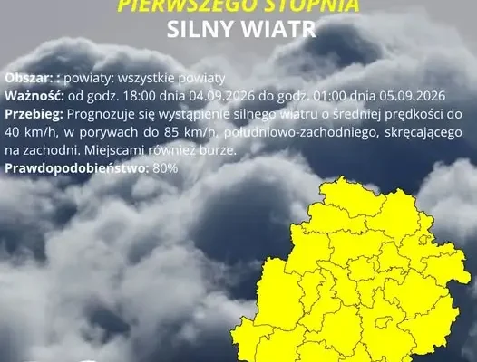 IMGW ostrzega: silny wiatr i burze w całym regionie