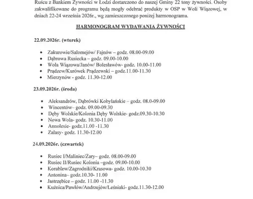 22 tony żywności dla Gminy Rusiec. Sprawdź harmonogram wydawania
