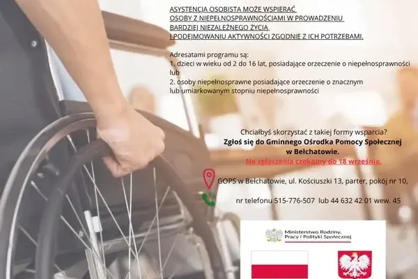 Bełchatów: rusza nabór do programu „Asystent osobisty osoby z niepełnosprawnością”