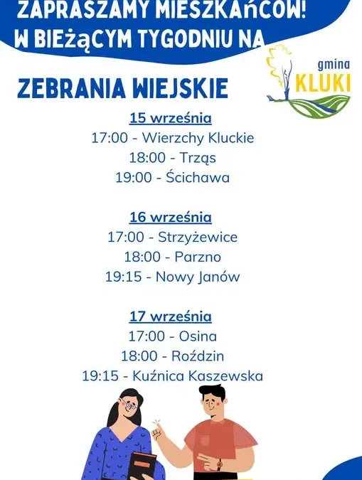 Zebrania wiejskie w gminie Kluki – harmonogram na ten tydzień