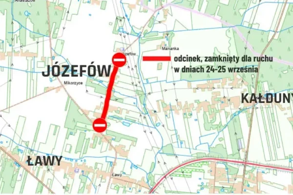 Józefów: droga gminna nr 101262E zamknięta 24-25 września