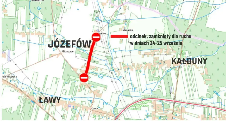 Józefów: droga gminna nr 101262E zamknięta 24-25 września