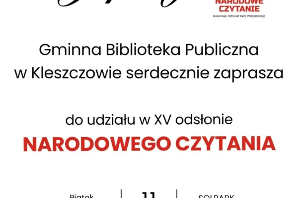 Narodowe Czytanie 2026 w Kleszczowie: Wspólne czytanie „Dziadów” Mickiewicza