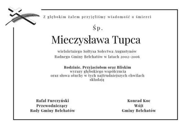 Zmarł Mieczysław Tupec – wieloletni sołtys Augustynowa i radny gminy Bełchatów